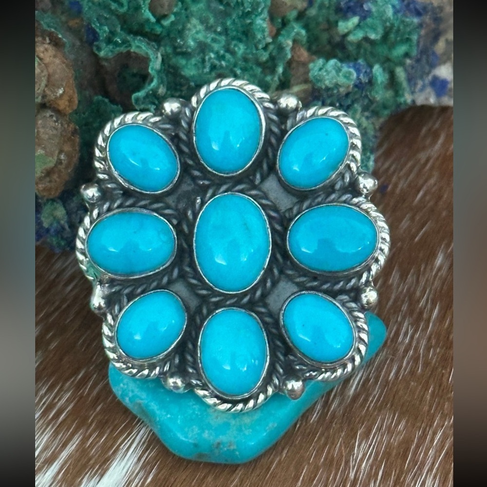 Kingman Turquoise Cluster Statement Sterling Silv… - image 1